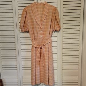 Vintage Handmade Cotton Cottagecore Peasant Plaid midi Dress With Belt S/M